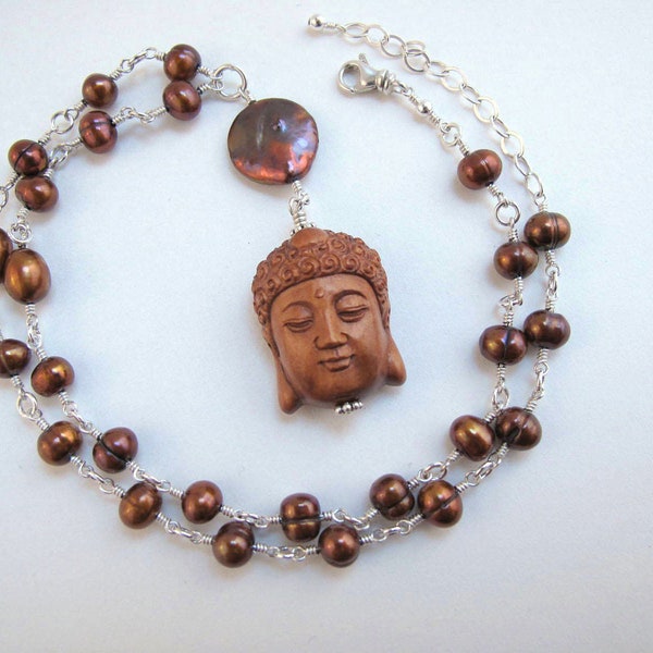 Ojime Bead Buddha and Pearl Necklace