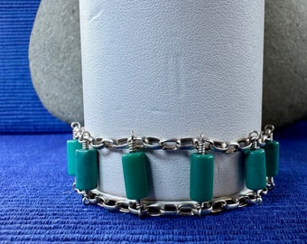 Turquoise Tubes and Silver Bracelet