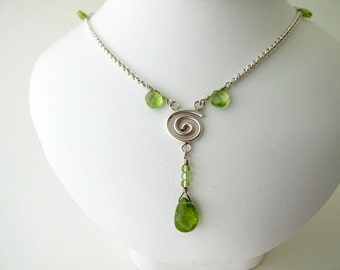Peridot Necklace with Silver Swirl