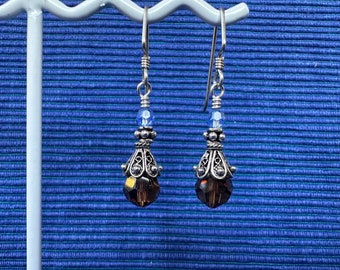 Blue and Brown Swarovski Crystal Earrings