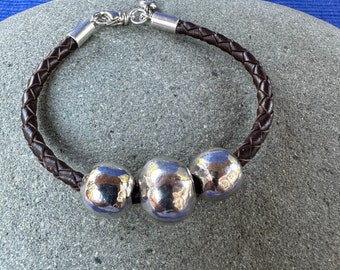 Braided Leather and Hill Tribe Silver Bracelet