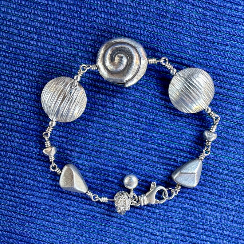 Silver Bracelet with Swirls, Discs and Nuggets image 4