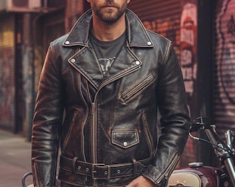 Distressed Brown Leather Biker Jacket | Men's Motorcycle Cafe Racer