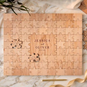 Gepersonaliseerde houten puzzel gastenboek, rustieke bruiloft aandenken