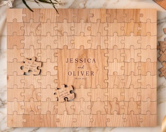 Personalized Wooden Puzzle Guest Book, Rustic Wedding Keepsake