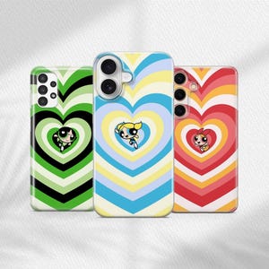Cute Retro Girl Power Heart Phone Case, Aesthetic 90s Cartoon Style Cover for iPhone & Samsung Models