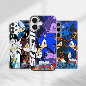 Sonic Themed Phone Case for iPhone & Samsung, Retro Anime Gamer Gift for Kids Fans