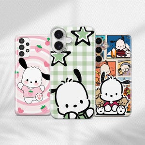 Capa de celular Pochacco adorável para iPhone 11 12 13 14 15 16 - Capa de celular com design fofo de cachorro em tons pastéis para Samsung S21 S22 S23 S24 S25