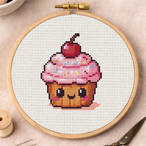Korsstygnsmönster för cupcakes – 45x53 – Söt dessert – Direkt PDF-nedladdning