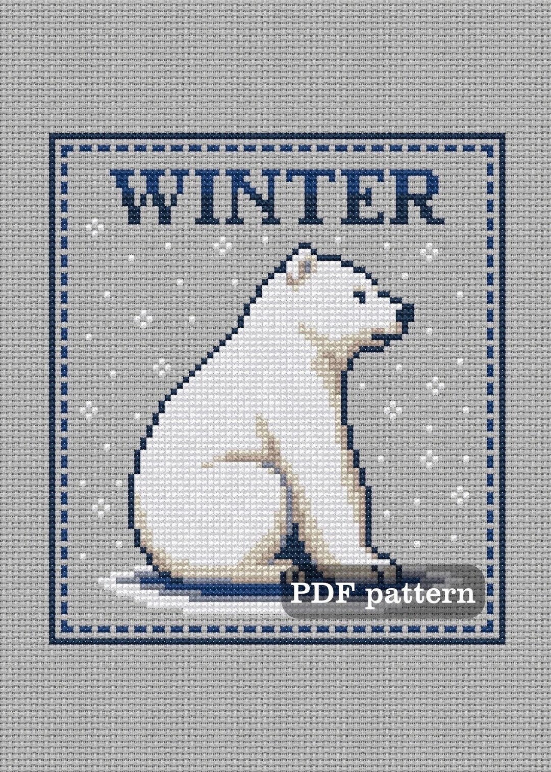Polar Bear Cross Stitch Pattern PDF | Winter Snow Scene Counted Cross ...