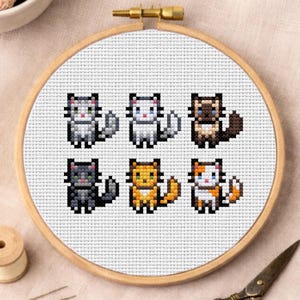 Patrón de punto de cruz de minigatos | Gatos pixelados | Descargar PDF