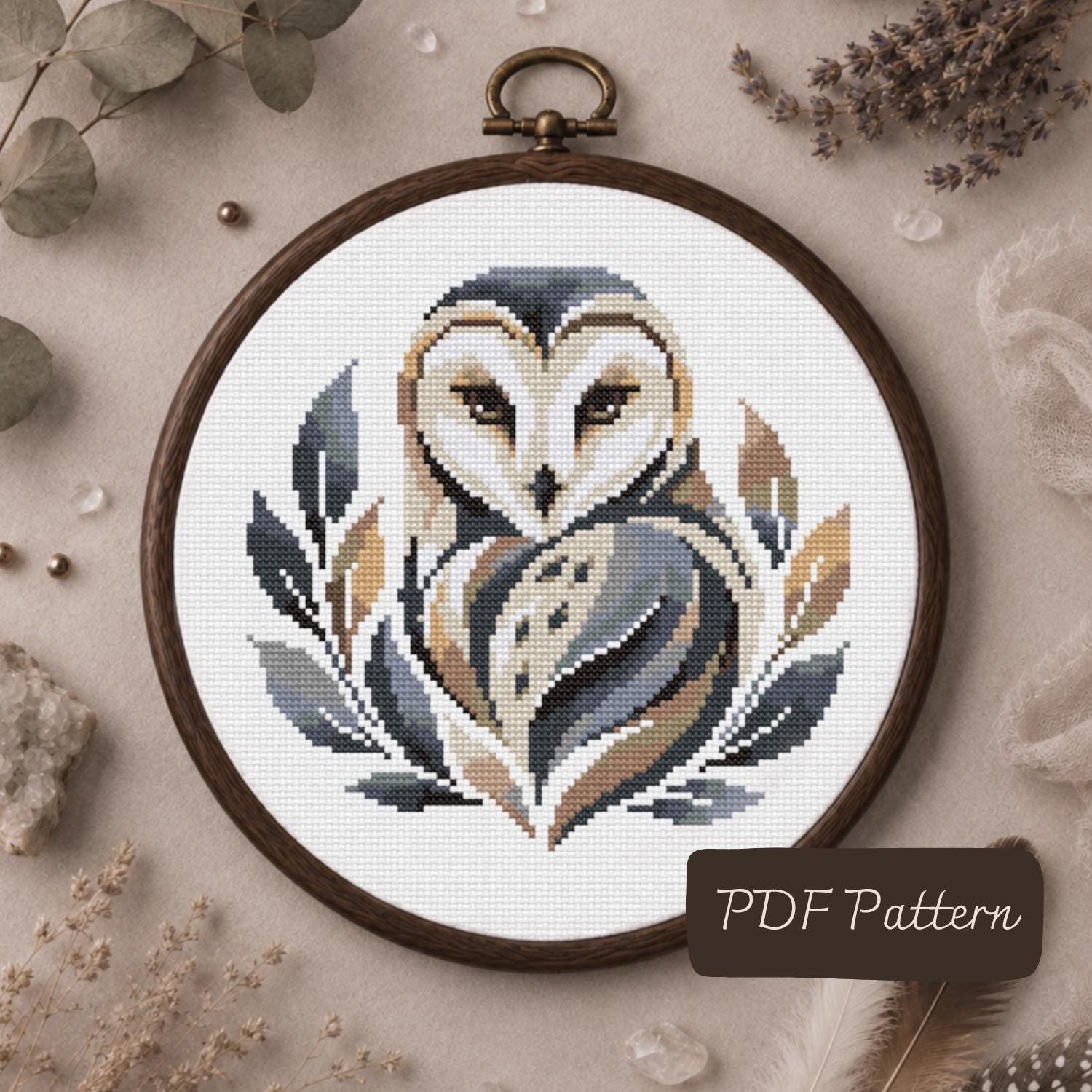 Barn Owl Cross Stitch Pattern PDF | Owl Embroidery Pattern | Woodland Bird Cross Stitch | Modern Nat