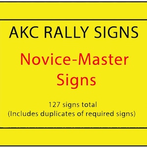 AKC Rally Signs – Novice to Master Levels with Descriptions on Back – Dog Obedience Training – Laminated