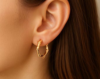 Bambus Creolen goldfarben | Leichter Schmuck