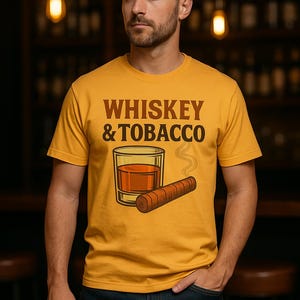 Whiskey & Cigar T-shirt, Vintage Graphic Tee, Bourbon Lover Gift, Cool Retro Shirt, Father's Day Idea