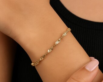 Bracciale a catena in corda d'oro, bracciale italiano intrecciato da 4 mm, 21 cm