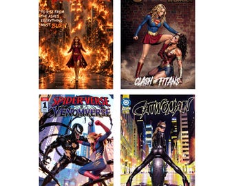 Set of 4 Comic Book Cover Artwork Poster A4 Photo Print Collection