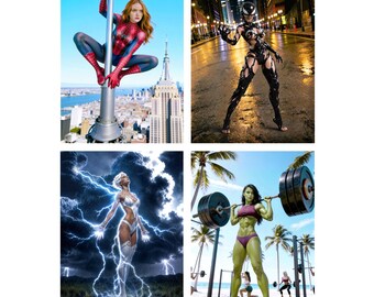 MCU Female Superheroes Collection Set of 4 Artwork A4 sized poster photo prints 8"x12"
