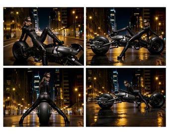 The Dark Nights Catwoman on Batpod A3 Poster or Set of 4 photo prints