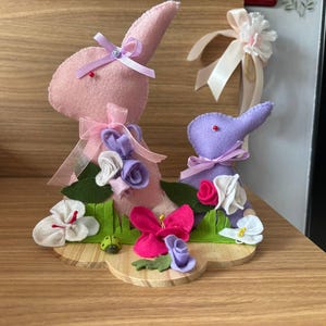 Easter bunny centerpiece with wooden base