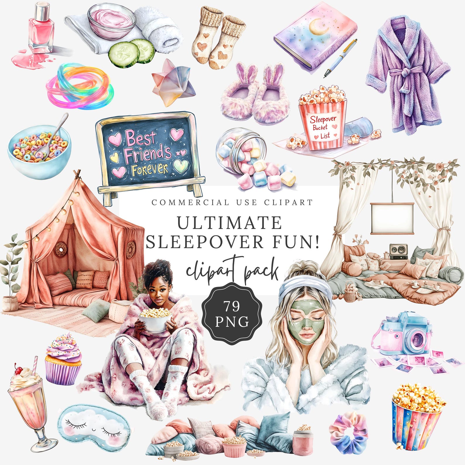 Ultimate Sleepover Fun Clip Art Bundle – Cozy Pajama Night, Snacks ...