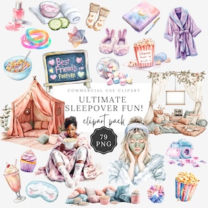 Ultimate Sleepover Fun Clip Art Bundle – Cozy Pajama Night, Snacks, Games, and Spa Fun!