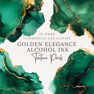Golden Elegance Alcohol Ink Textures - Rich Jewel Tones, Gold Veining, Luxury Abstract Backgrounds, Elegant High-Res PNG, 12 Designs
