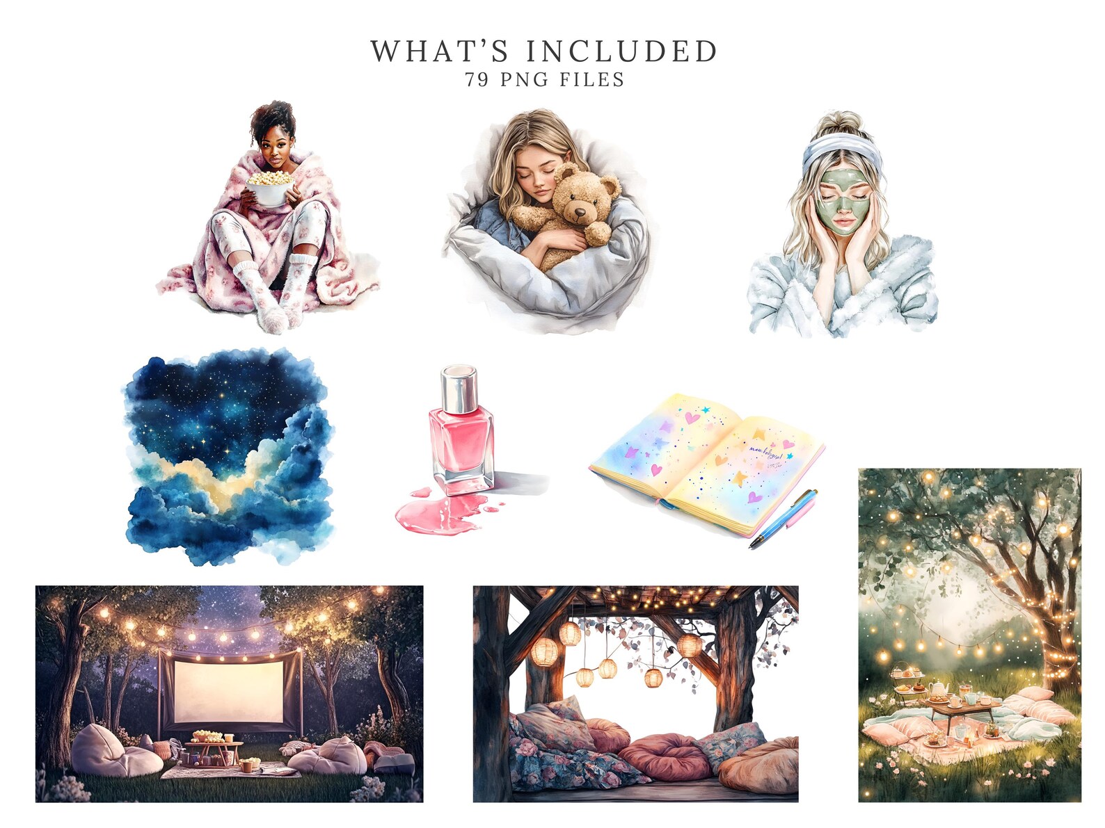 Ultimate Sleepover Fun Clip Art Bundle – Cozy Pajama Night, Snacks ...