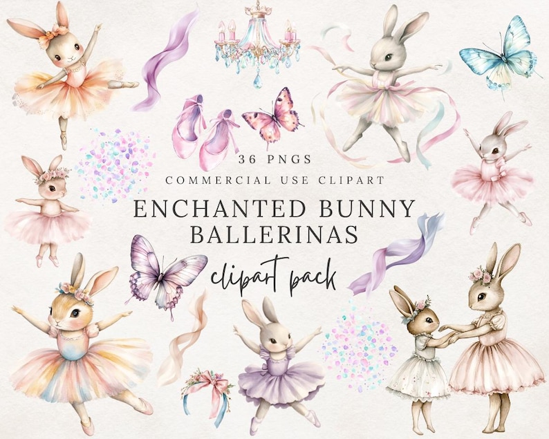 Enchanted Bunny Ballerina Clip Art - Watercolor Ballet Bunnies, Tutus ...