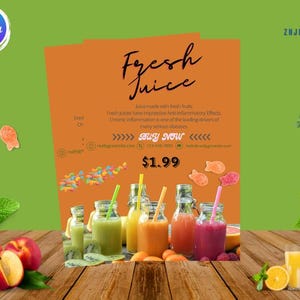 Szablon ulotki Fresh Juice Ulotka do mediów społecznościowych Juice Bar Edytowalny szablon ulotki DIY Juice Shots Ulotka dotycząca specjalnych ofert napojów sokowych