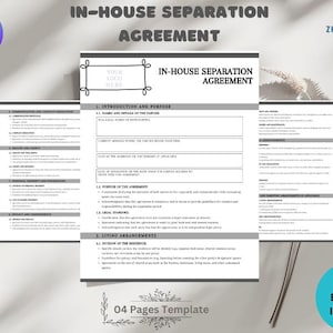 In House Separation Agreement, Parents Agreement, Marriage Separated, Divorce Settlement, Cohabiting Agreement, Common Law Spouses, Part Way