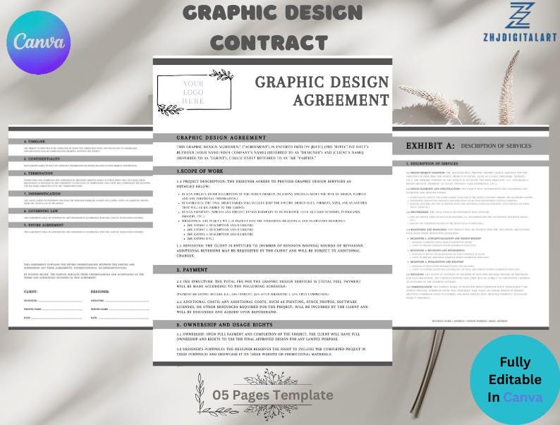 Contract Visual Design Example Editable Graphic Design Contract Template, Service Agreement for ...