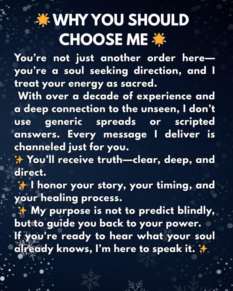 An accurate reading exploring the sacred soul contract between you and someone who continues to echo in your energy. Through blind reading and past life insight, this psychic reading reveals karmic soulmate dynamics, divine love messages, and intuitive guidance. Ideal for those seeking same hour reading and deeper spiritual understanding of their connection.