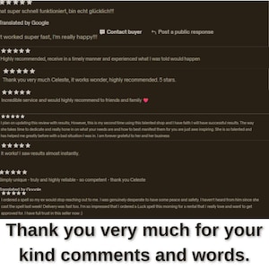 Puede incluir: Captura de pantalla de rese&ntilde;as de clientes con valoraciones de cinco estrellas y comentarios positivos. Las rese&ntilde;as expresan satisfacci&oacute;n con el servicio, mencionando resultados r&aacute;pidos y altas recomendaciones. El texto en la parte inferior dice: "Thank you very much for your kind comments and words."