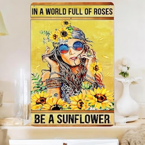 Letrero metálico "Stay Wild Flower Child" de 20 x 30 cm: decoración de pared hippie retro vintage, placa de hojalata para interiores y exteriores, idea de regalo para una habitación bohemia.