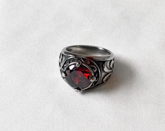 Anillo del Sello Carmesí de Dominio – Amuleto de Poder Oculto de Piedra de Sangre para Autoridad, Control, Protección y Dominio Espiritual
