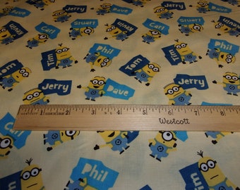 Minion Kevin, Carl, Stuart, Tim, Tom, Jerry, Dave, Phil Yellow Despicable Me By The 1/2 Yard