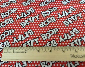 Betty Boop Fabric, Cartoon Fabric Betty Boop Logo on Red 100% cotton fabric by the yard