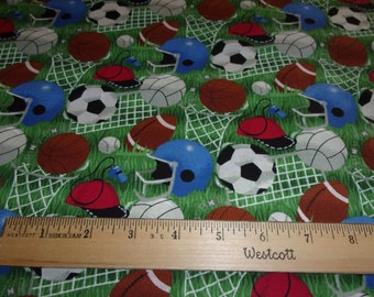 Outdoor Fun Football Baseball Volleyball Scocerball Fabric By Fabric Traditions