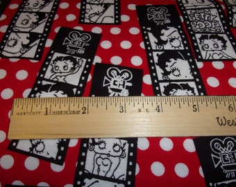 Betty Boop Film Strip Tossed on Red Flannel Fabric Cotton Flannel Fabric BTY