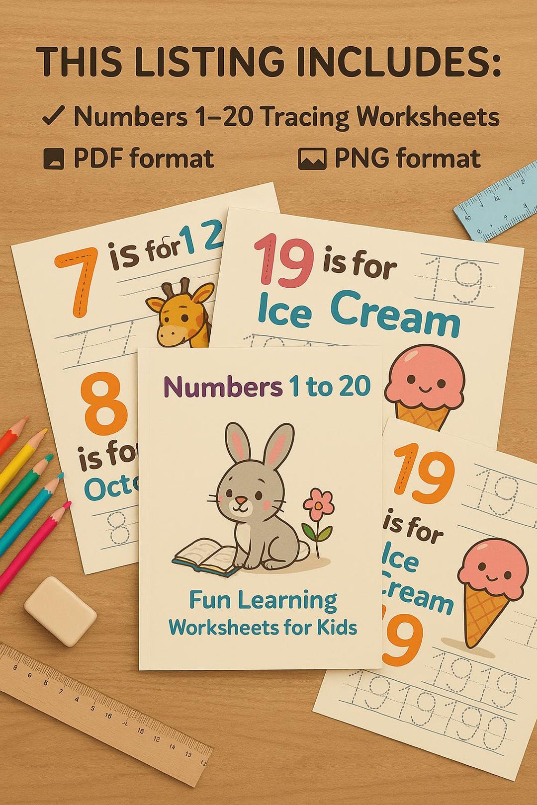 Tracing Numbers 1-20 Worksheets for Kids, Preschool Printable Activity