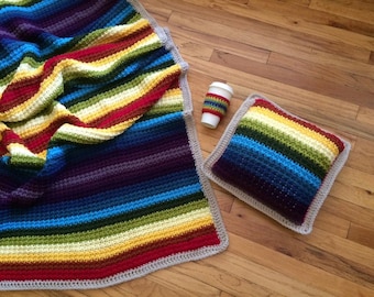 Dorm Room Rainbow Blanket and Pillow Set - All Three PATTERNS in US and UK Terms- Perfect For The Dorm Room