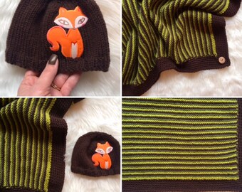 Fox In The Forest Blanket and Hat Knitting PATTERN - Knit Your Own Blanket and Hat