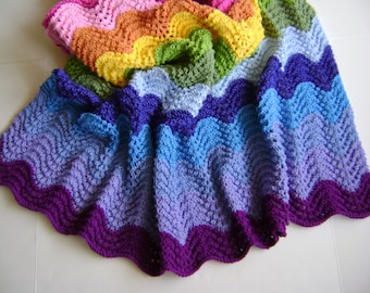 Knitting In Technicolor Waves Blanket Pattern - Perfect for the Newbie Knitter