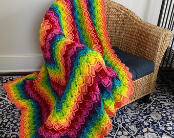 Rainbow Bavarian Throw - PATTERN - Written in in US terms with UK Abbreviations