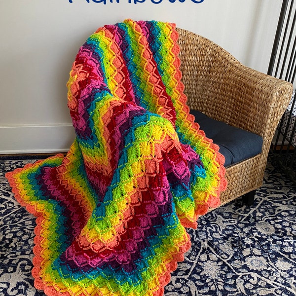 Rainbow Bavarian Throw - PATTERN - Written in in US terms with UK Abbreviations