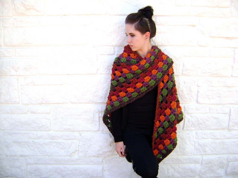 Giant Fall Granny Scarf Pattern Easy Quick Stand Out INSTANT DOWNLOAD zdjęcie 1