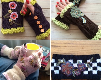 Fingerless Mitts and Matching Headband PATTERNS Set - Knitting pattern
