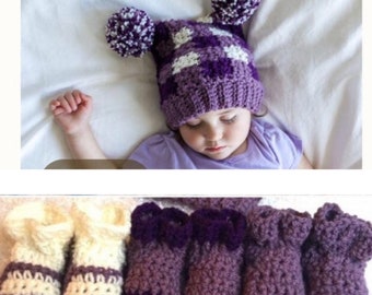 Gingham Hat and Booties Set - Crochet Pattern - Super Easy- Written in American and UK terms