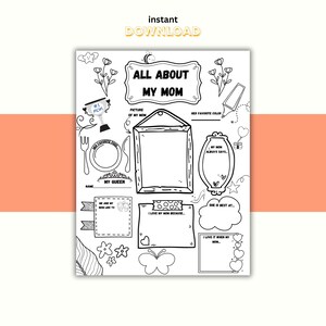 Hoja de trabajo "Todo sobre mi mamá" / Página para colorear del Día de la Madre / Regalo para niños / Tarjeta imprimible / Actividad divertida para el Día de la Madre